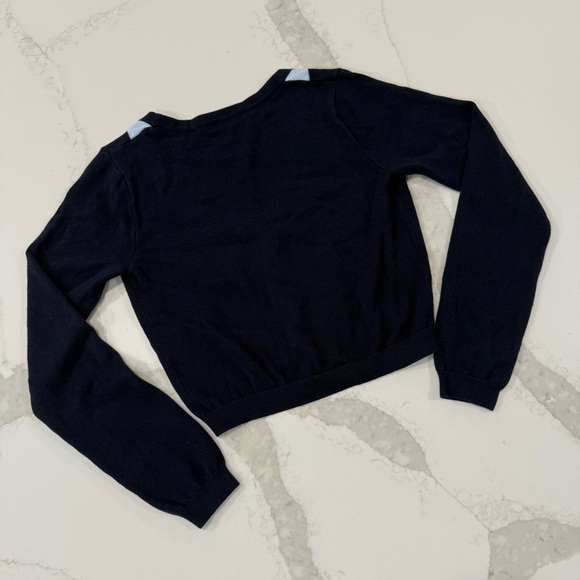 Brandy Melville Argyle Cropped ButtonFront Cardigan Sweater VNeck Womens OS Blue - Picture 7 of 7